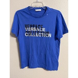 Versace Collection Blue Graphic‎ Print Short Sleeve T-Shirt